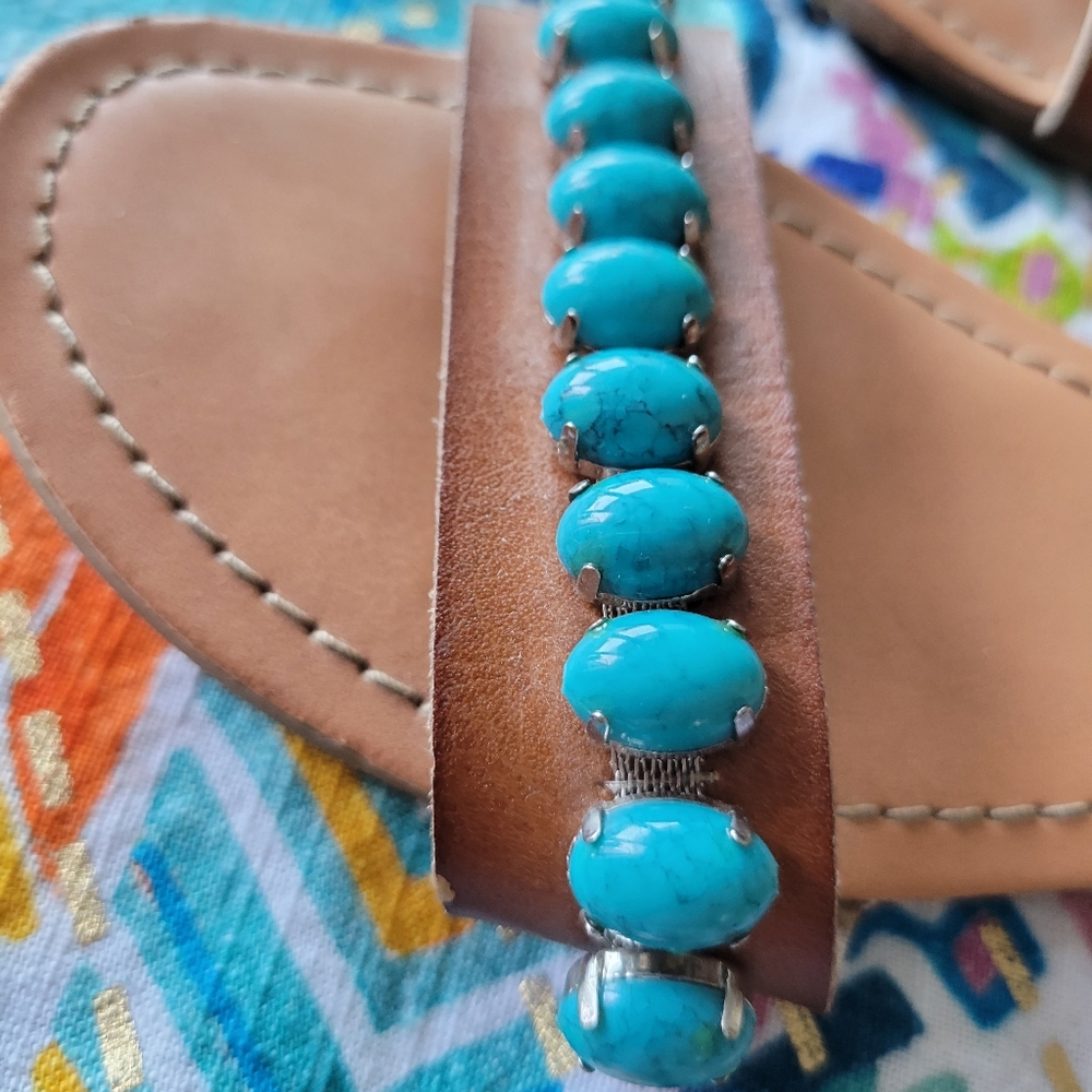 🦋Turquoise Beaded Sandals - Picture 4 of 6